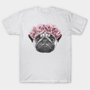 Rosie the pug with roses T-Shirt